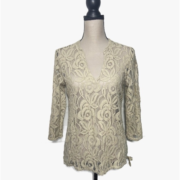 Tommy Bahama Tops - Tommy Bahama Ecru V Neck Sheer Cover Up Top Womens size S/P